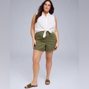 Torrid Belle Isle 5'' High-Rise Chino Short Olive Green Women casual Gorp SZ 14